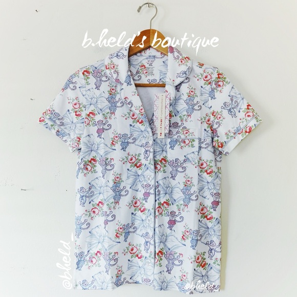 Roller Rabbit x LoveShackFancy Rosa Beaux Monkey Polo Pajama Pastel Blue Size XS - Picture 3 of 14